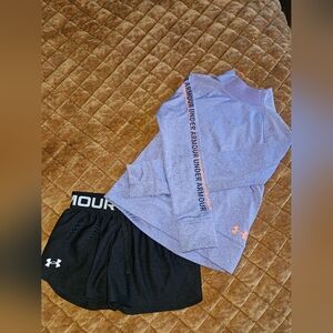 NWOT Under Armour Purple Long Sleeve Top and Black Shorts Set
